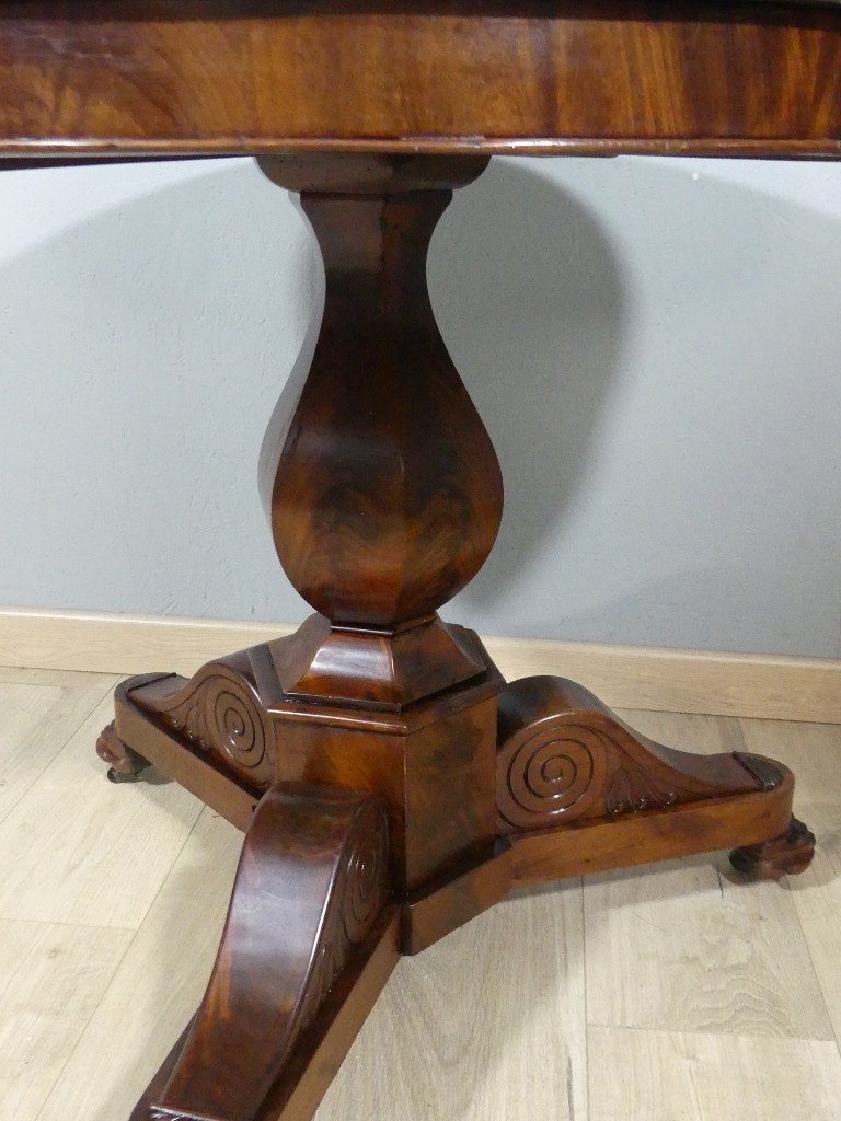 Charles X Restoration Pedestal Table In Mahogany And Marble, 19th Century-photo-4