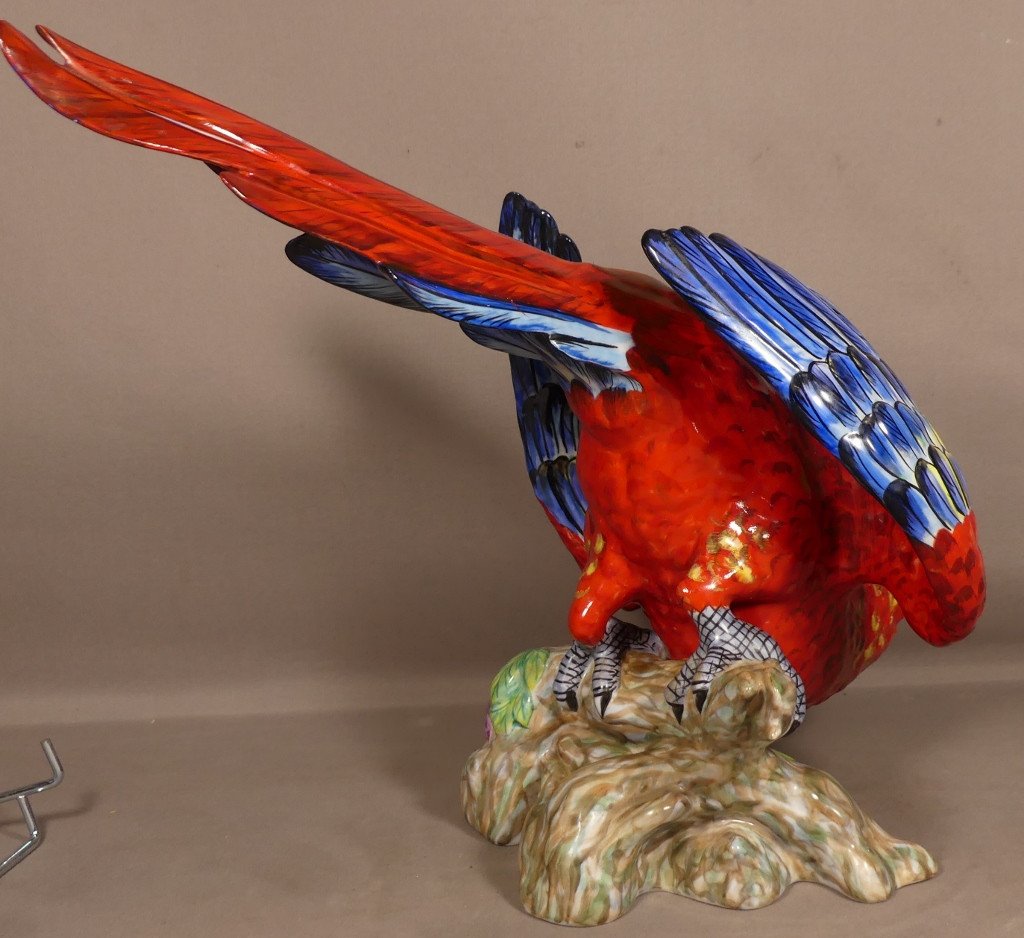 Large Life Size Macaw Parrot In Hand Painted Porcelain Limoges Period Late 20th Century-photo-3