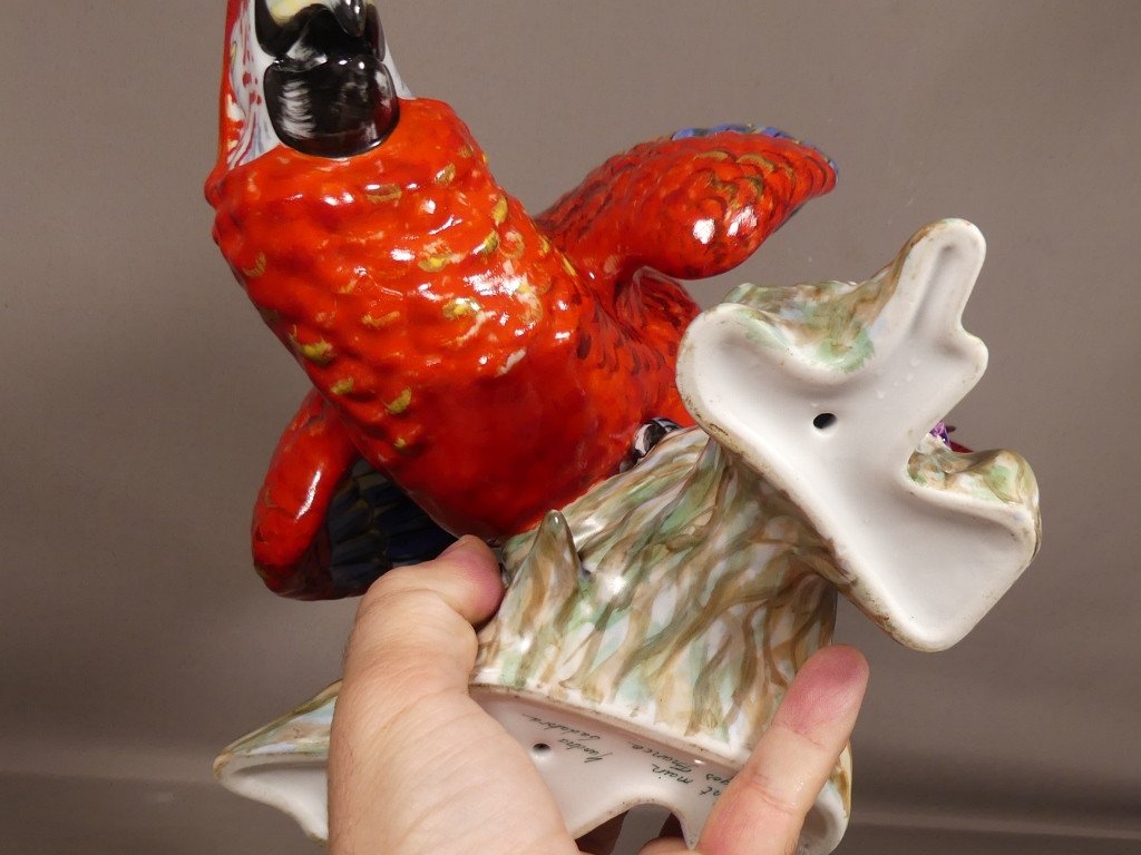 Large Life Size Macaw Parrot In Hand Painted Porcelain Limoges Period Late 20th Century-photo-6