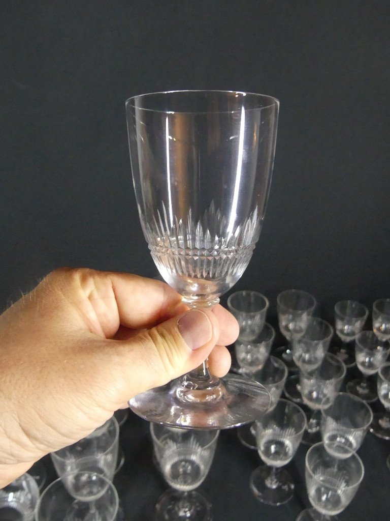 Partie De Service De Verres En Cristal Taillé, époque 1900 Dans Le Goût Du Nancy De Baccarat-photo-3