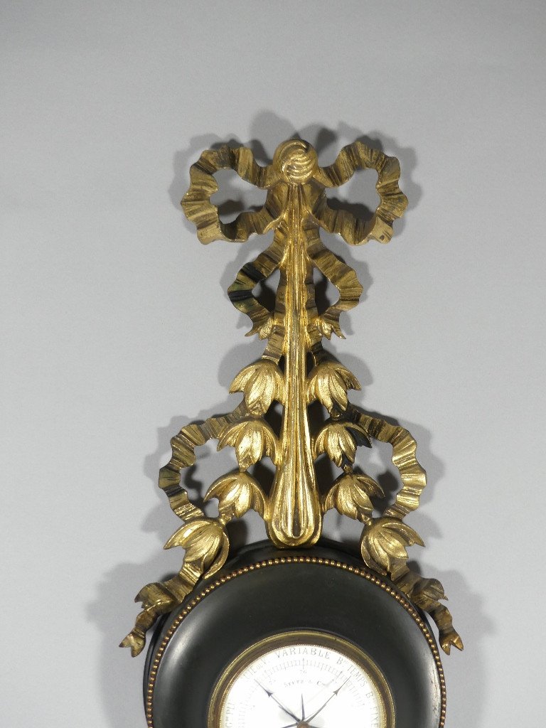 Louis XVI Style Barometer In Gilded And Patinated Bronze, Stutz Et Cie In Lille, Early 20th Century-photo-2