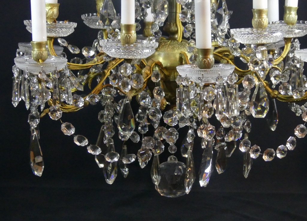 Baccarat, Large 12-light Crystal And Bronze Chandelier, 19th Century -photo-2