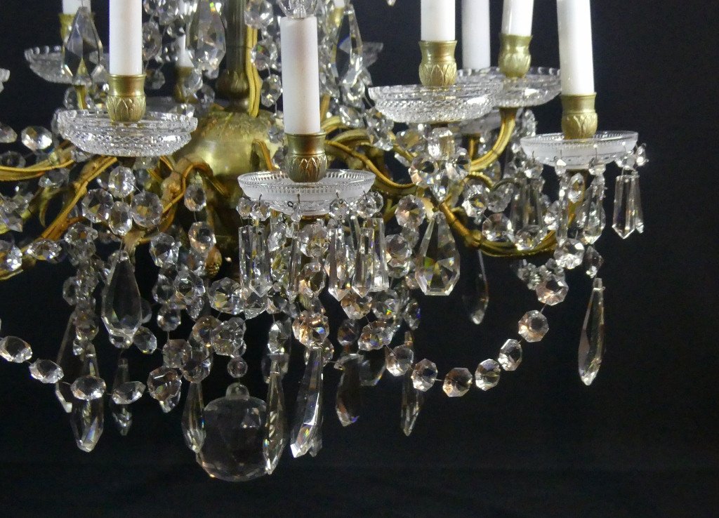 Baccarat, Large 12-light Crystal And Bronze Chandelier, 19th Century -photo-3