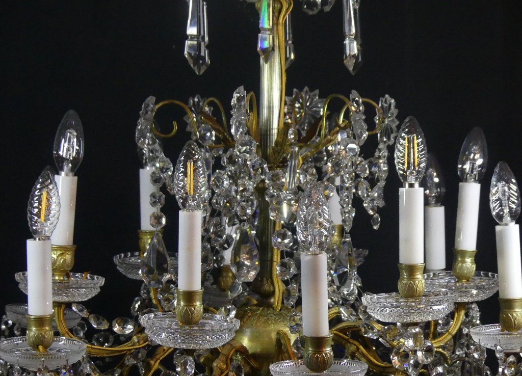 Baccarat, Large 12-light Crystal And Bronze Chandelier, 19th Century -photo-4