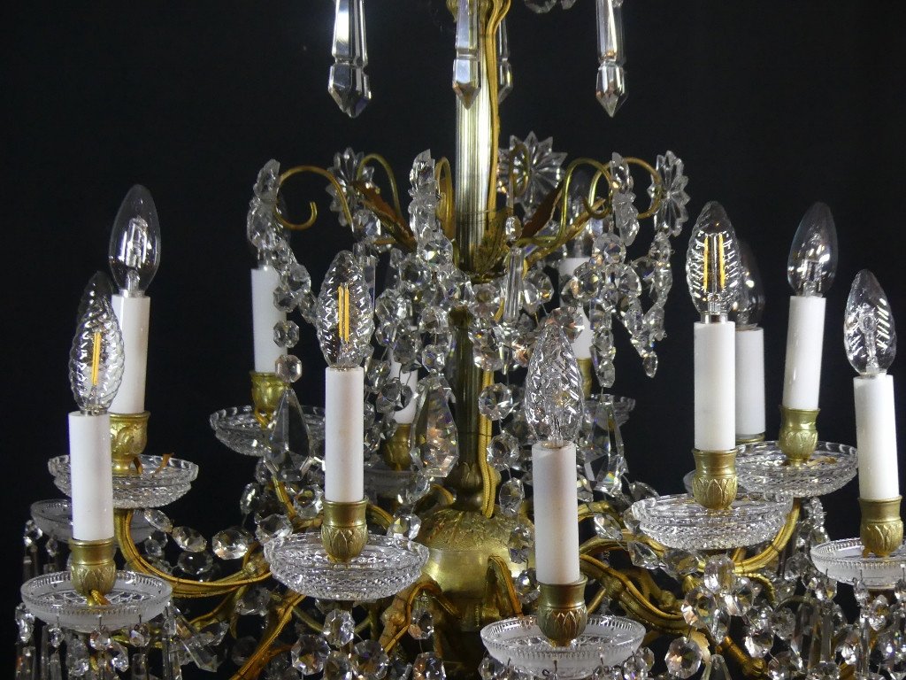 Baccarat, Large 12-light Crystal And Bronze Chandelier, 19th Century -photo-2