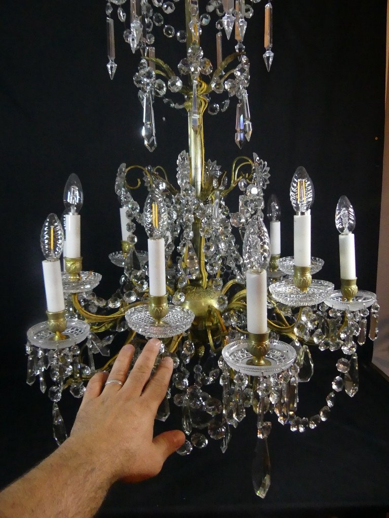 Baccarat, Large 12-light Crystal And Bronze Chandelier, 19th Century -photo-3