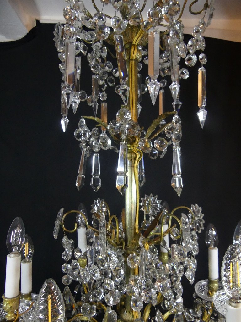 Baccarat, Large 12-light Crystal And Bronze Chandelier, 19th Century -photo-6