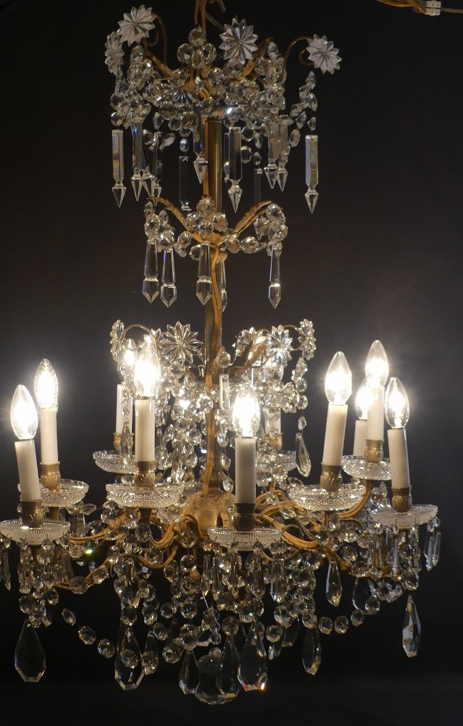 Baccarat, Large 12-light Crystal And Bronze Chandelier, 19th Century -photo-8