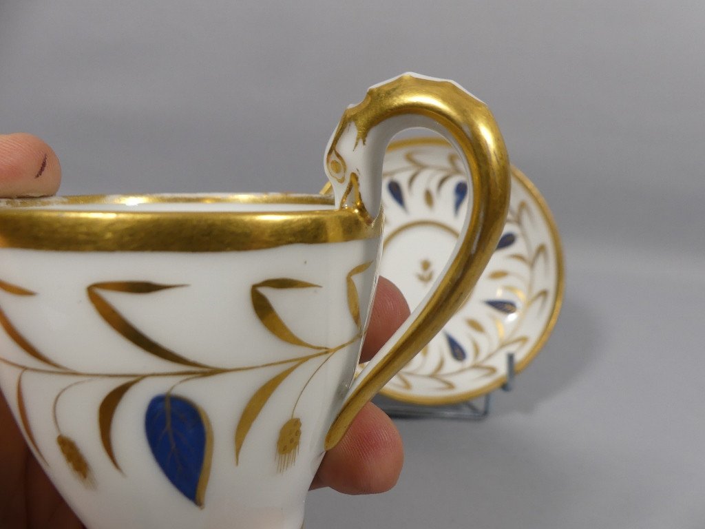 Manufacture Locré Début XIX ème, Tasse Et Sous Tasse De Collection En Porcelaine Peinte Main-photo-1