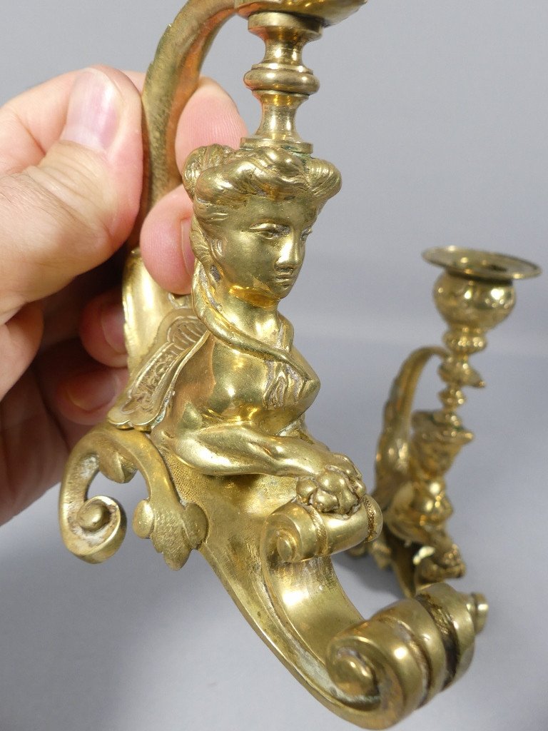 Pair Of Gilt Bronze Sphinx Candlesticks, Napoleon III Period-photo-6