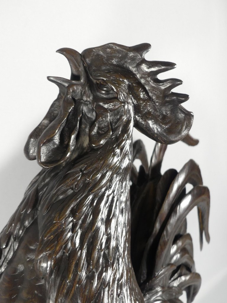 The French Or Gallic Rooster By Auguste Cain, Very Large Bronze 62.5 Cm, Founder Susse Frères -photo-2