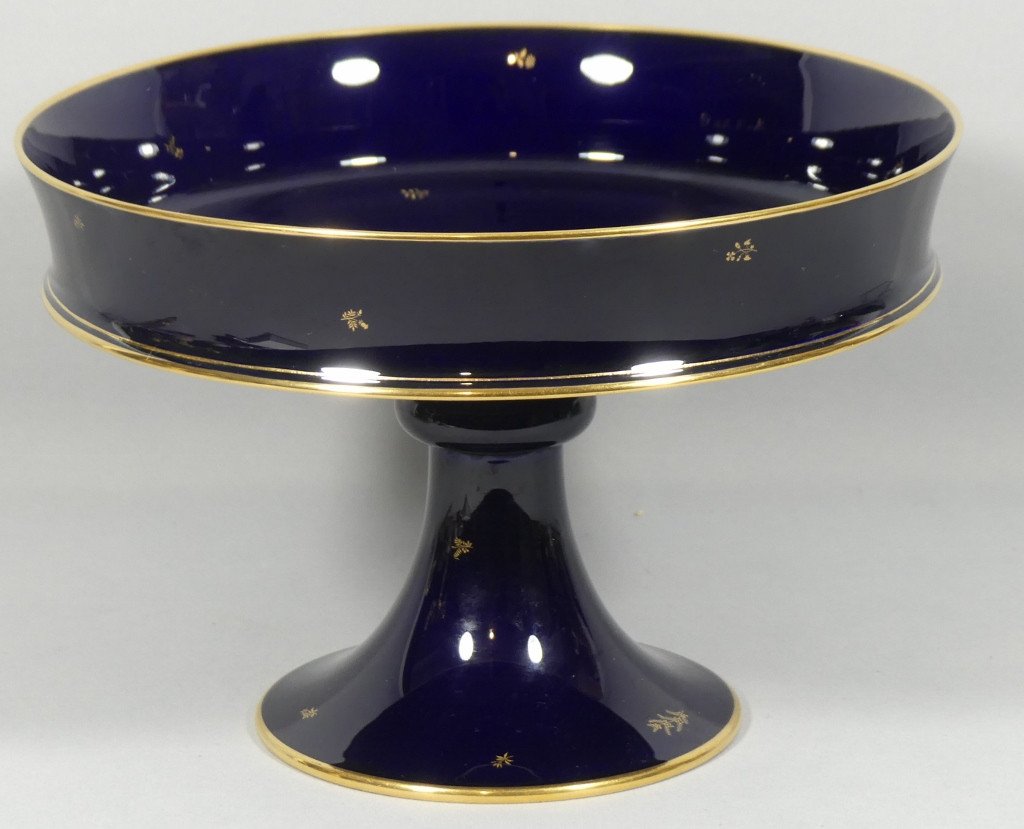 Sèvres Cobalt Blue And Gold, Porcelain Fruit Bowl, Dated 1946 Napoleon III Style-photo-2