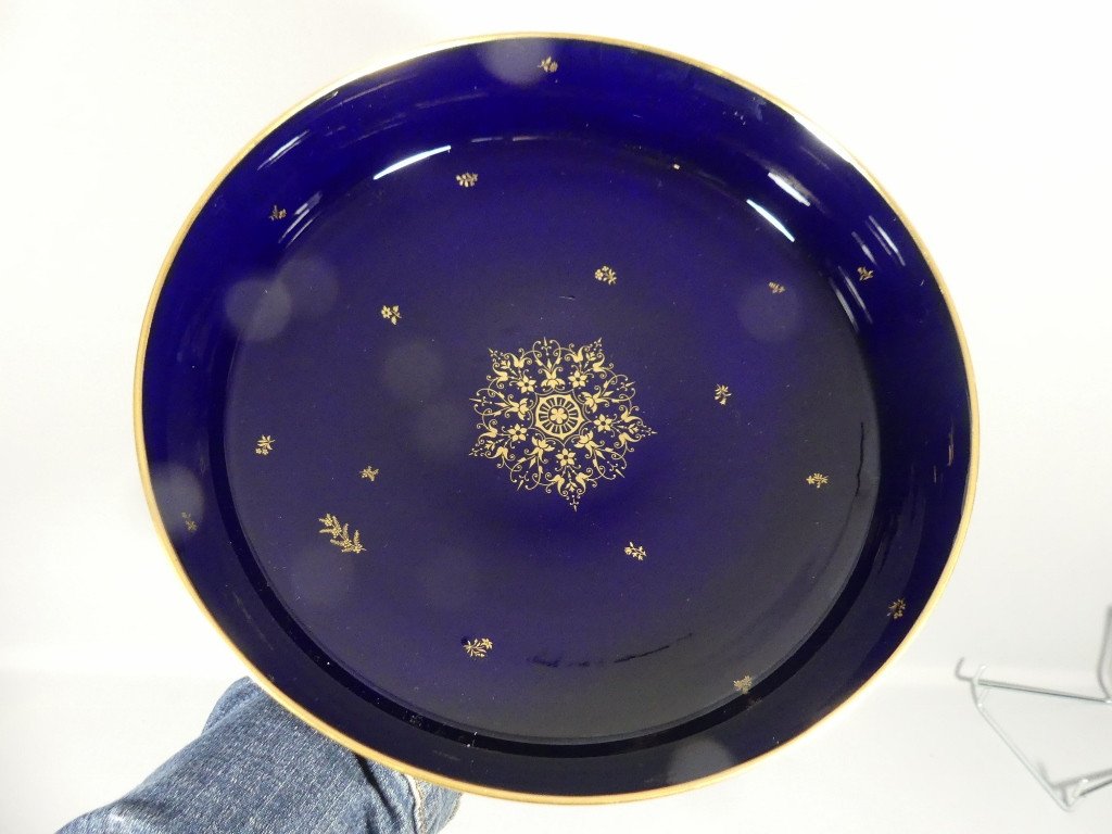 Sèvres Cobalt Blue And Gold, Porcelain Fruit Bowl, Dated 1946 Napoleon III Style-photo-4