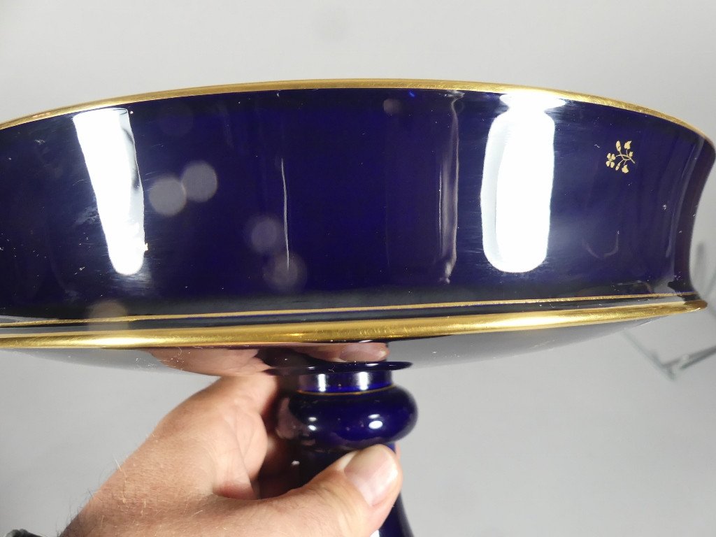 Sèvres Cobalt Blue And Gold, Porcelain Fruit Bowl, Dated 1946 Napoleon III Style-photo-2