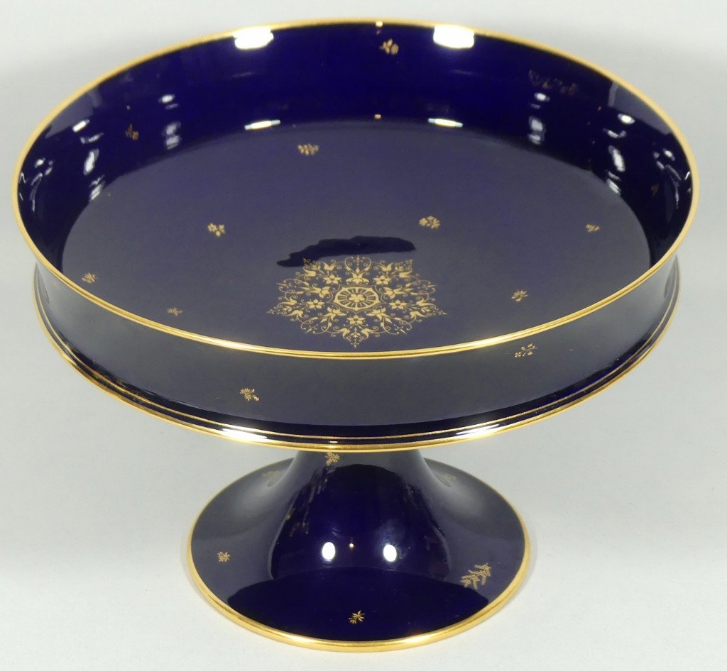 Sèvres Cobalt Blue And Gold, Porcelain Fruit Bowl, Dated 1946 Napoleon III Style