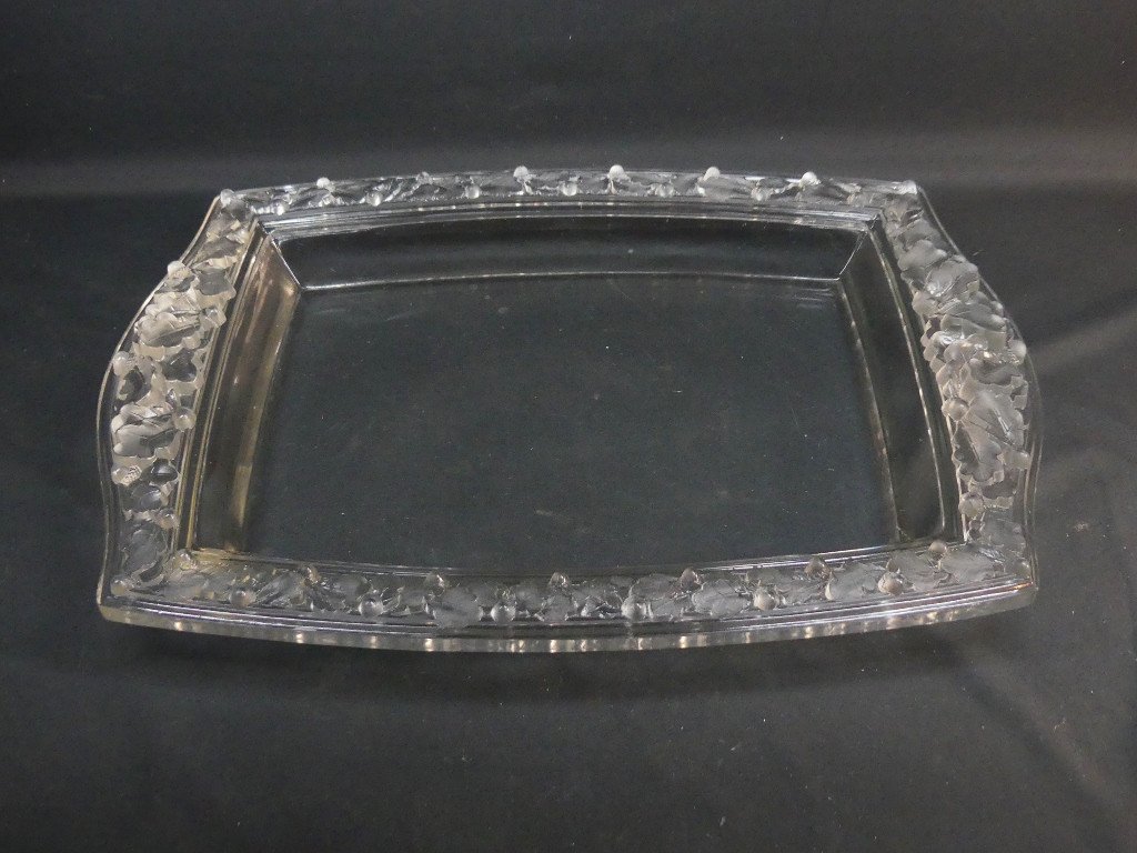 Lalique France, Clear Crystal Oak Tray Or Planter-photo-3