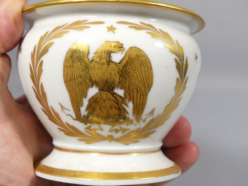 Napoleon Empire Style Mug, Hand Painted White And Gold Porcelain, Eagle, Bee, N-photo-1