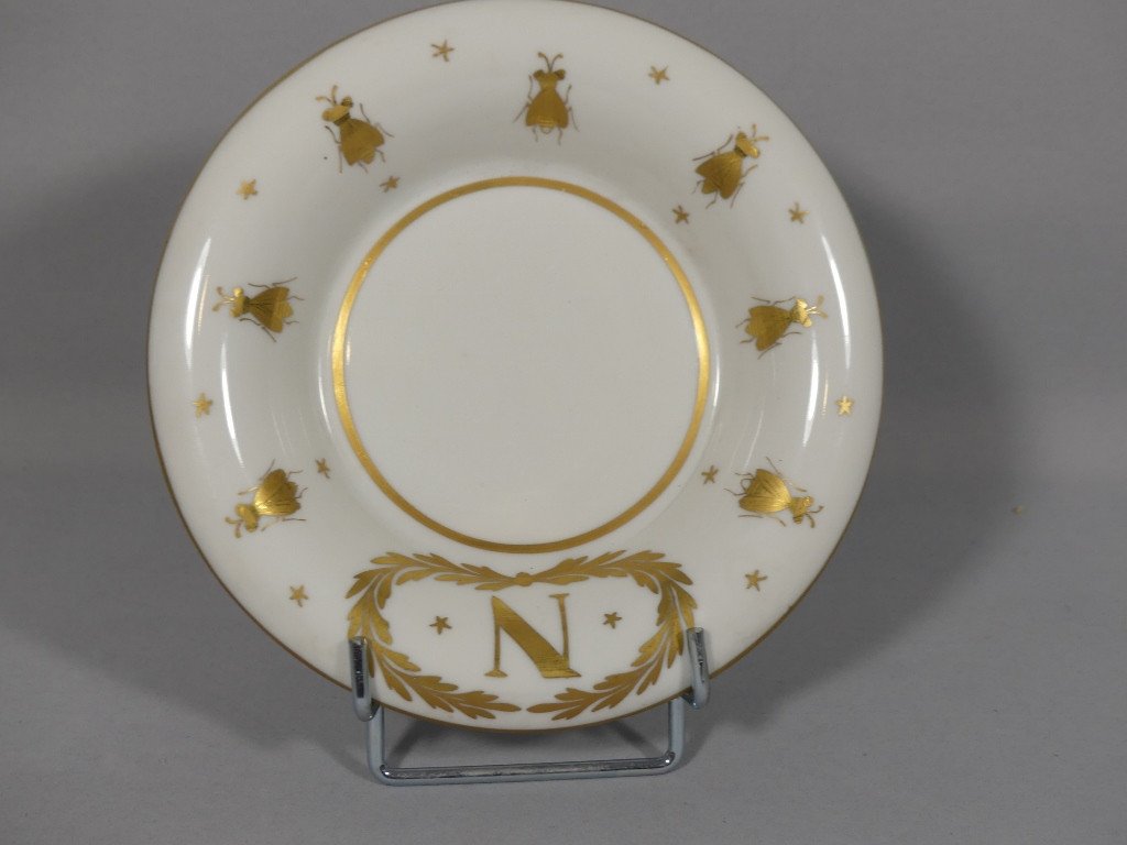 Napoleon Empire Style Mug, Hand Painted White And Gold Porcelain, Eagle, Bee, N-photo-4