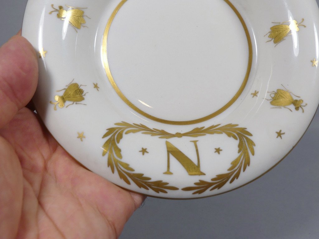 Napoleon Empire Style Mug, Hand Painted White And Gold Porcelain, Eagle, Bee, N-photo-5