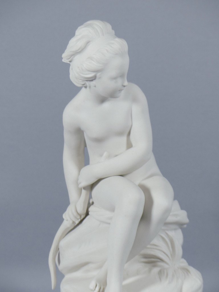 Sèvres 1912 After Falconet, Psyche Girl With A Bow In Biscuit Porcelain-photo-2