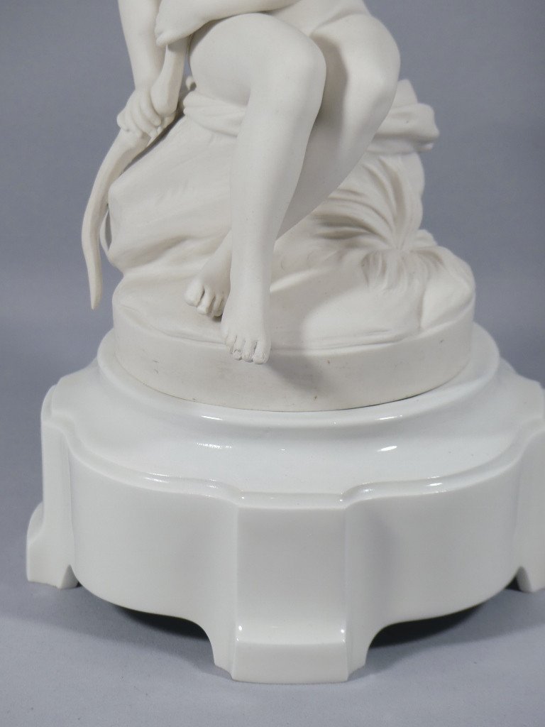 Sèvres 1912 After Falconet, Psyche Girl With A Bow In Biscuit Porcelain-photo-3