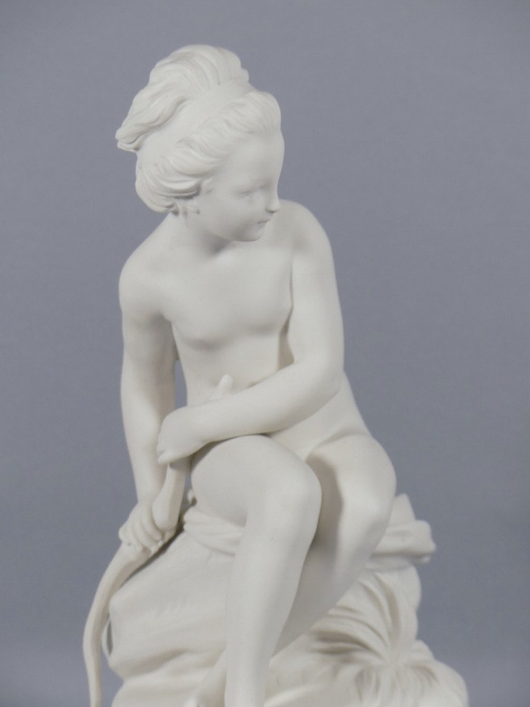 Sèvres 1912 After Falconet, Psyche Girl With A Bow In Biscuit Porcelain-photo-1