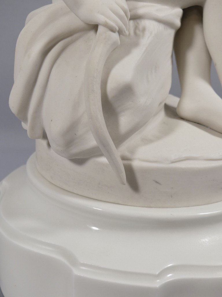 Sèvres 1912 After Falconet, Psyche Girl With A Bow In Biscuit Porcelain-photo-3