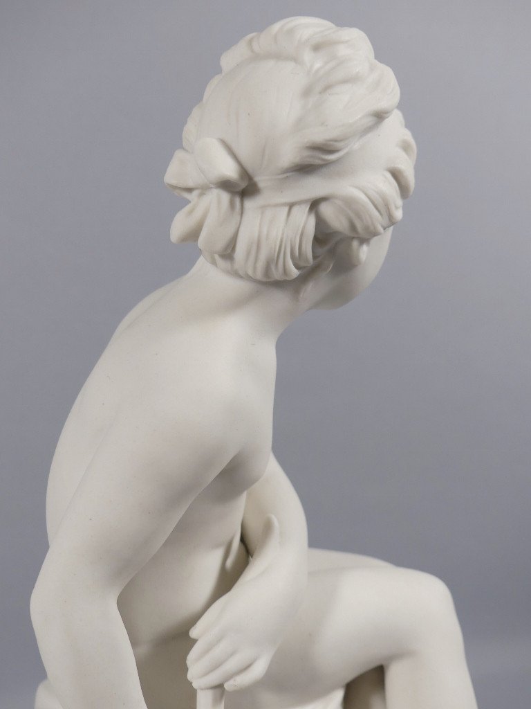 Sèvres 1912 After Falconet, Psyche Girl With A Bow In Biscuit Porcelain-photo-4