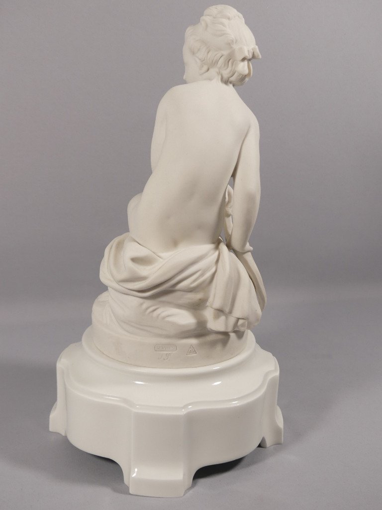 Sèvres 1912 After Falconet, Psyche Girl With A Bow In Biscuit Porcelain-photo-6