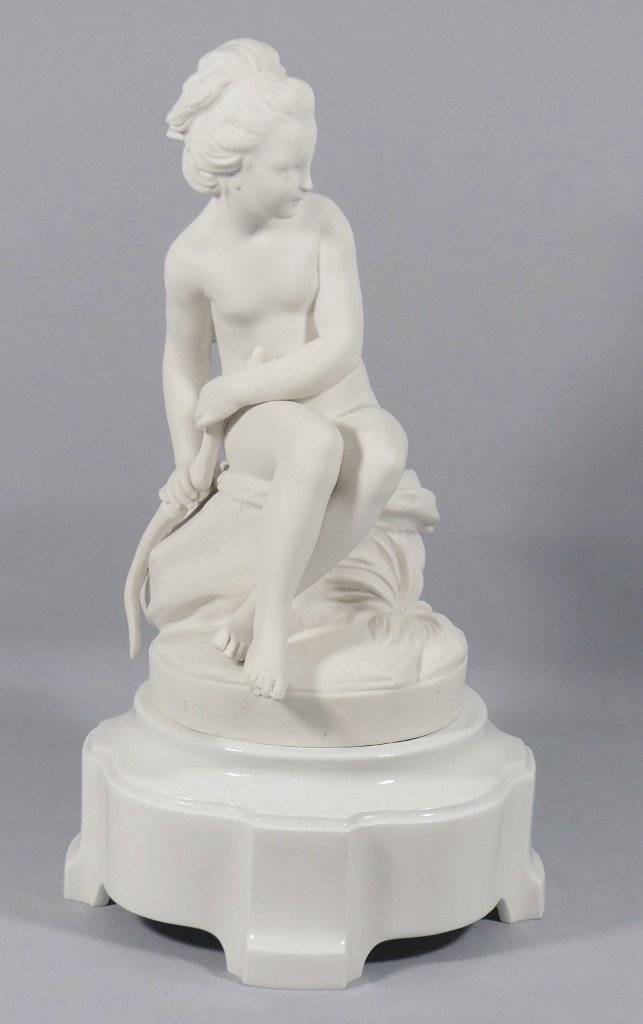 Sèvres 1912 After Falconet, Psyche Girl With A Bow In Biscuit Porcelain