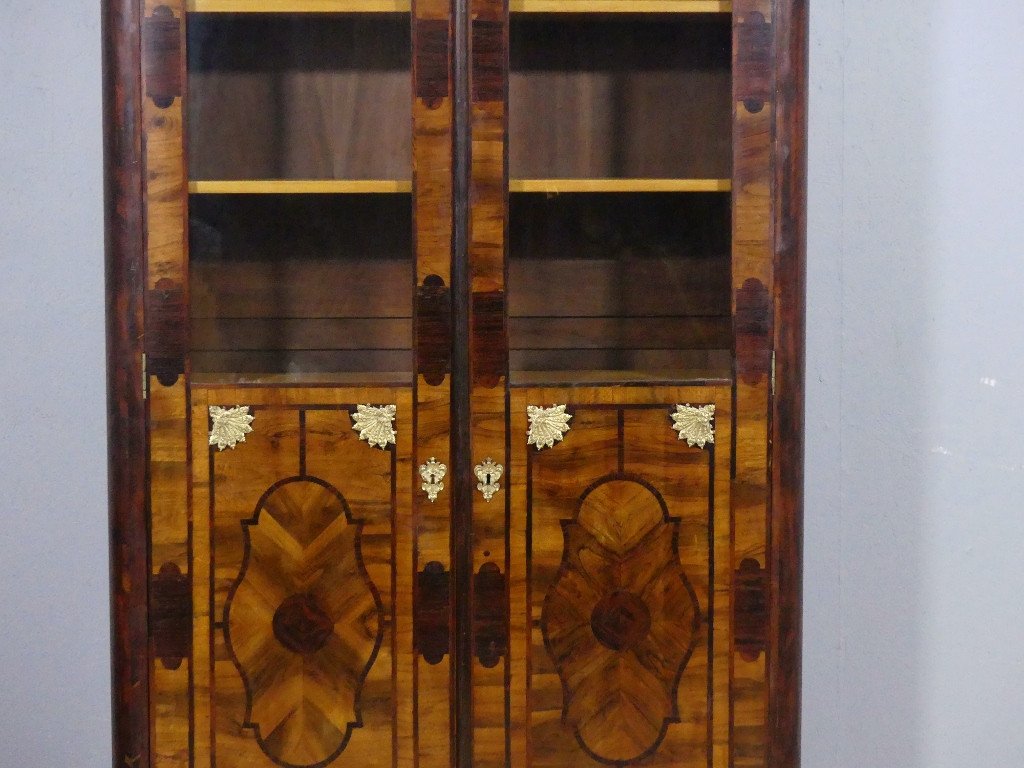 Regency Style Bookcase Display Case In Walnut, Rosewood And Gilt Bronze, 19th Century-photo-3