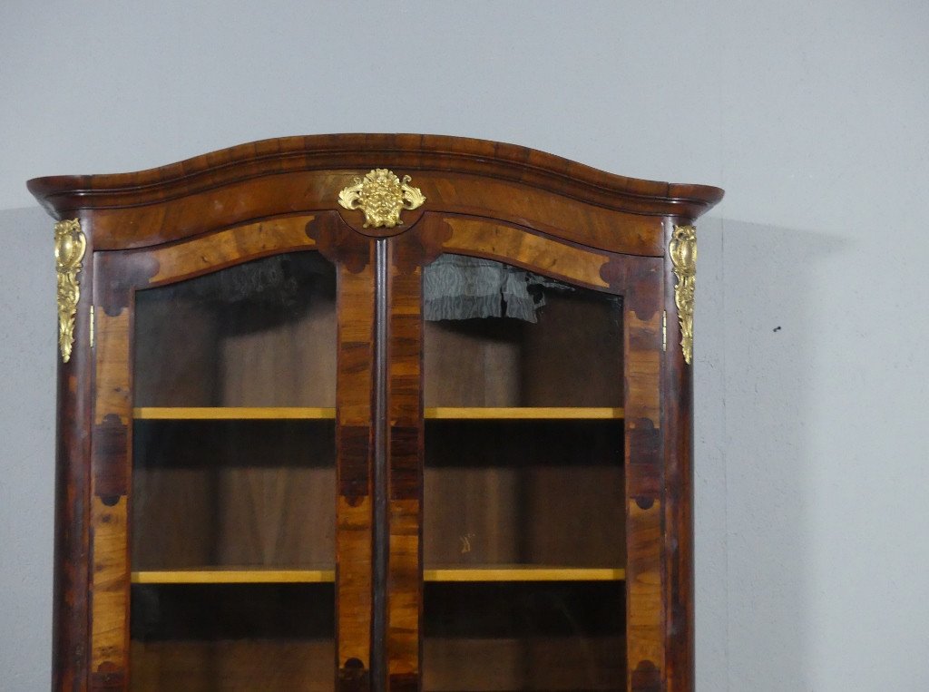 Regency Style Bookcase Display Case In Walnut, Rosewood And Gilt Bronze, 19th Century-photo-4