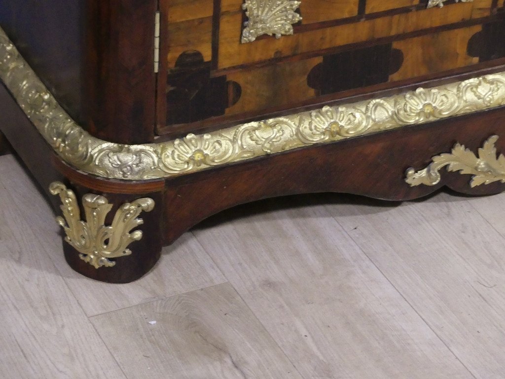 Regency Style Bookcase Display Case In Walnut, Rosewood And Gilt Bronze, 19th Century-photo-2