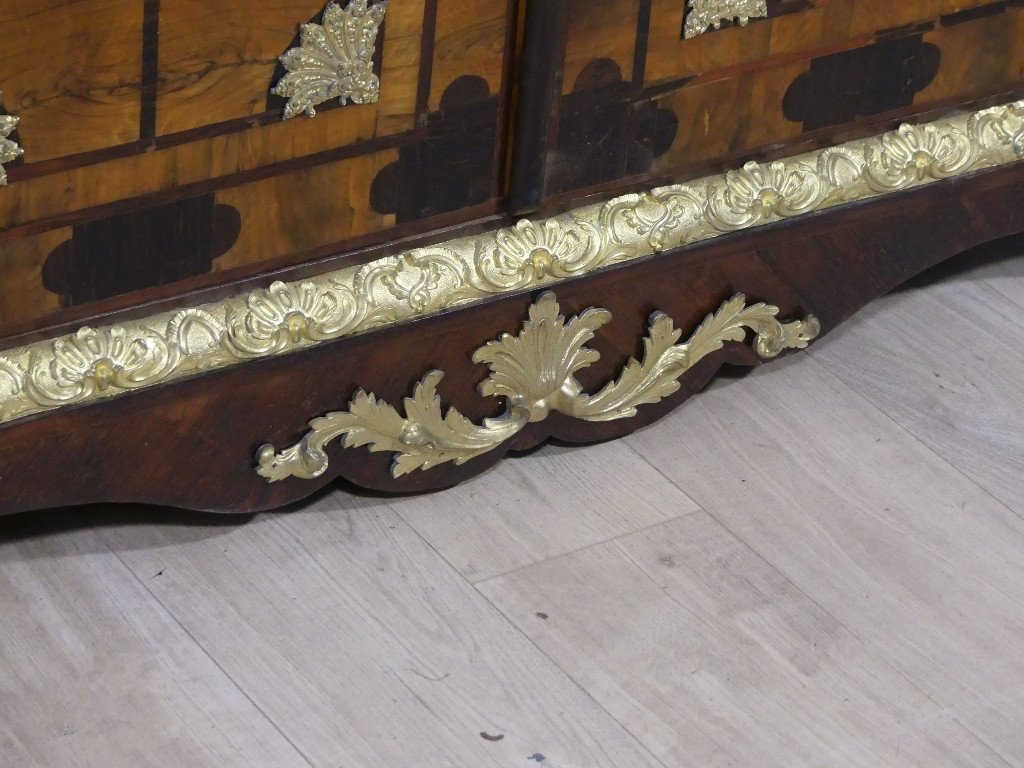 Regency Style Bookcase Display Case In Walnut, Rosewood And Gilt Bronze, 19th Century-photo-3