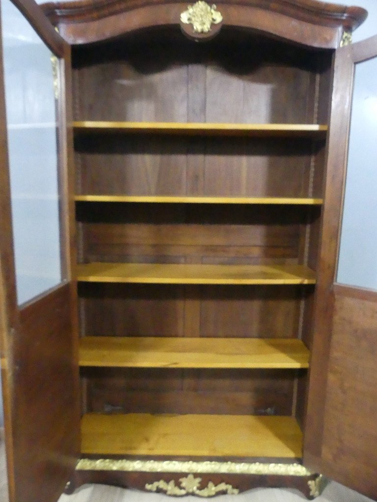 Regency Style Bookcase Display Case In Walnut, Rosewood And Gilt Bronze, 19th Century-photo-7