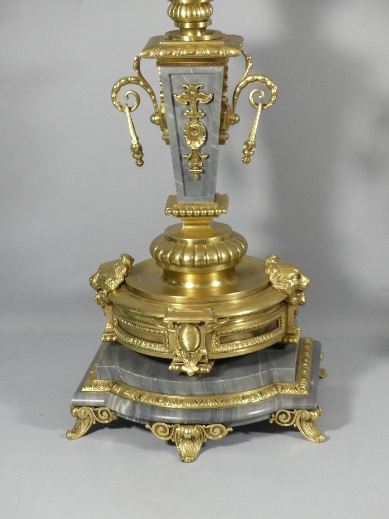 85 Cm Paire De Candélabres Chandeliers De Château  Marbre Turquin Et Bronze Doré Napoléon III -photo-4