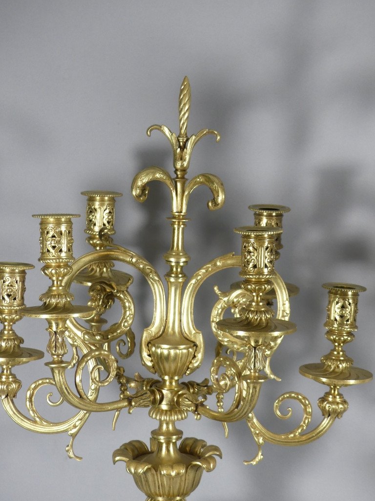 85 Cm Paire De Candélabres Chandeliers De Château  Marbre Turquin Et Bronze Doré Napoléon III -photo-2