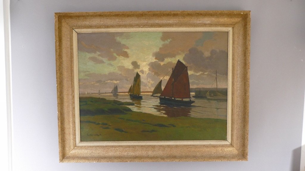 Paul Eschbach (1881-1961), Tuna Boats At The Port Of Concarneau, Oil On Canvas -photo-5