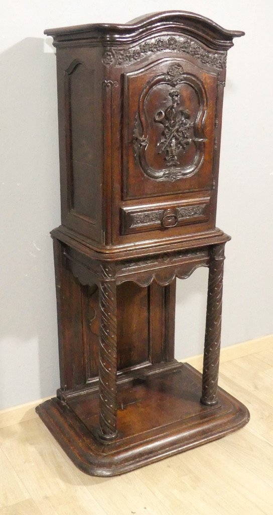 18th Century Credenza, Very Small Louis XV Buffet In Carved Oak On Columns-photo-2