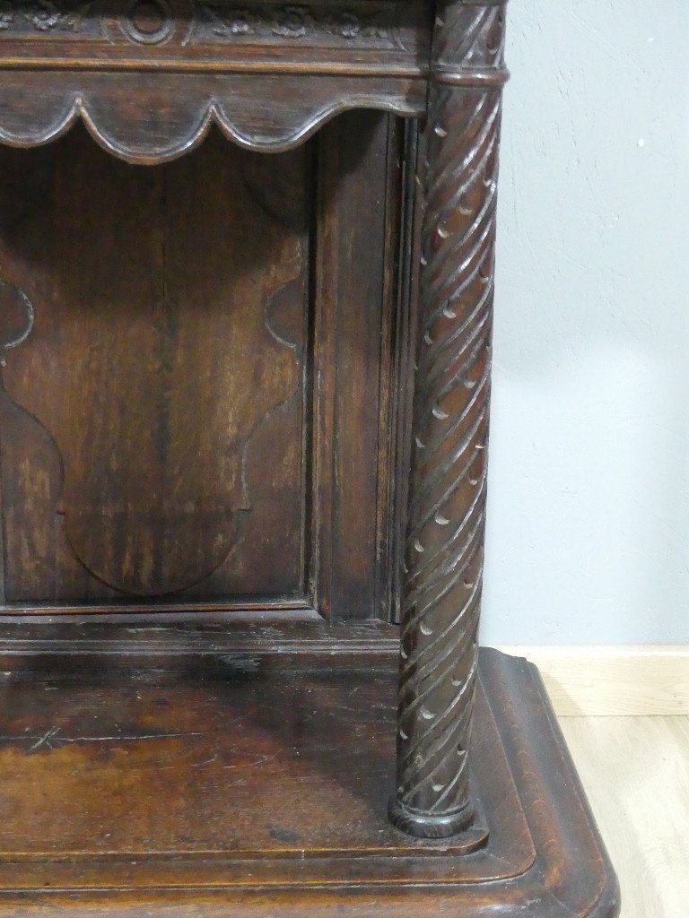 18th Century Credenza, Very Small Louis XV Buffet In Carved Oak On Columns-photo-4