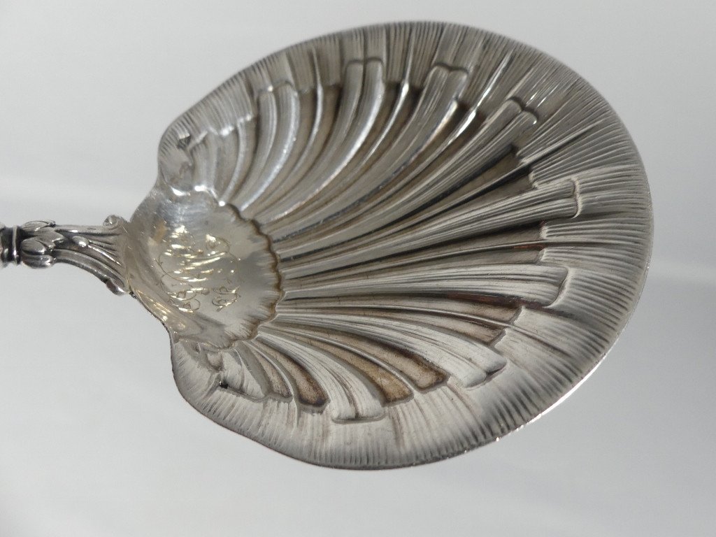 Cuillère Pelle à Fraises En Argent Massif Forme Coquille, époque Fin XIX ème-photo-4