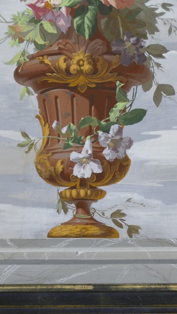 Bouquets Of Flowers, Pair Of Large Watercolor Canvases, Large Decoration, 19th Century-photo-2