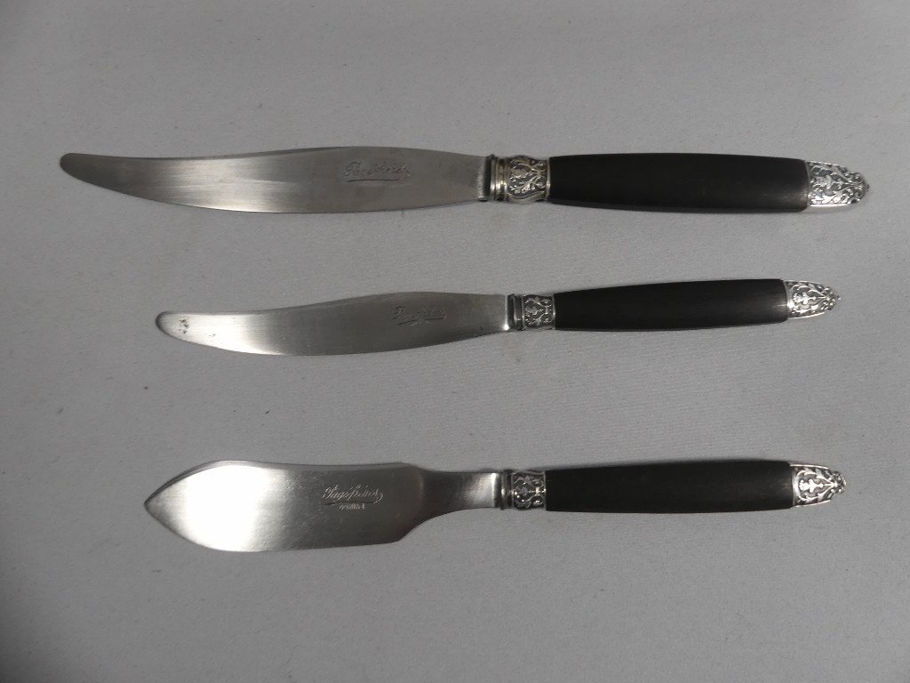 Napoleon III Knife Set Of 36 In Ebony, Steel And Solid Silver For 18 People-photo-2