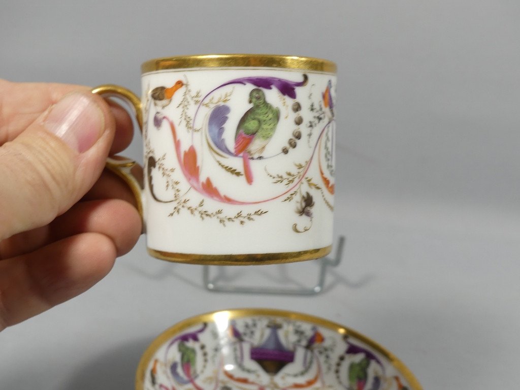 Tasse Litron XVIII ème En Porcelaine De Paris, Décor Au Salembier, Peint à La Main Aux Oiseaux-photo-4