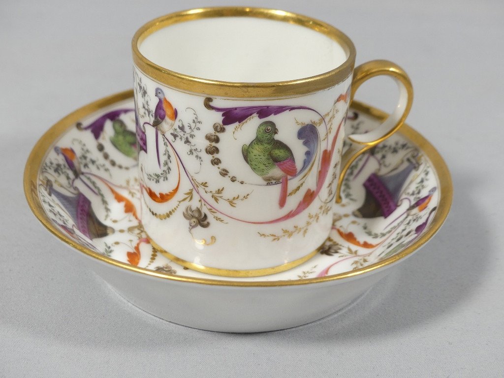 Tasse Litron XVIII ème En Porcelaine De Paris, Décor Au Salembier, Peint à La Main Aux Oiseaux-photo-5