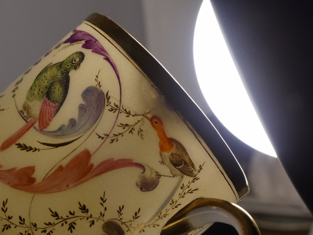 Tasse Litron XVIII ème En Porcelaine De Paris, Décor Au Salembier, Peint à La Main Aux Oiseaux-photo-7