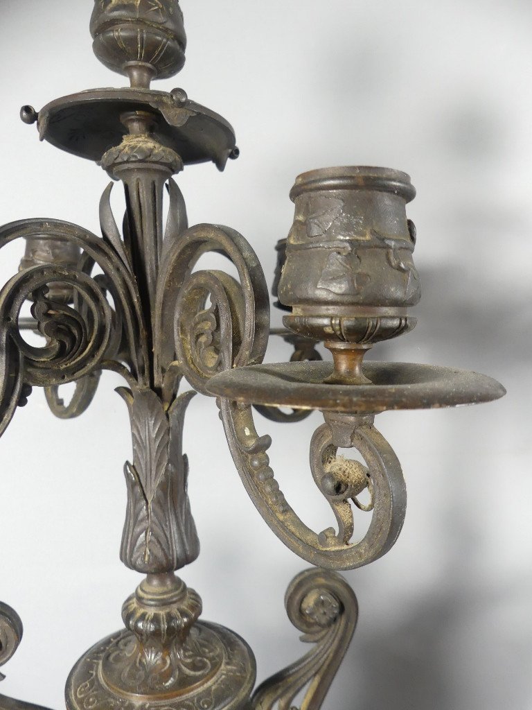 Pair Of Napoleon III Candelabra Candlesticks Patinated Bronze Marble In The Style Of Barbedienne-photo-5