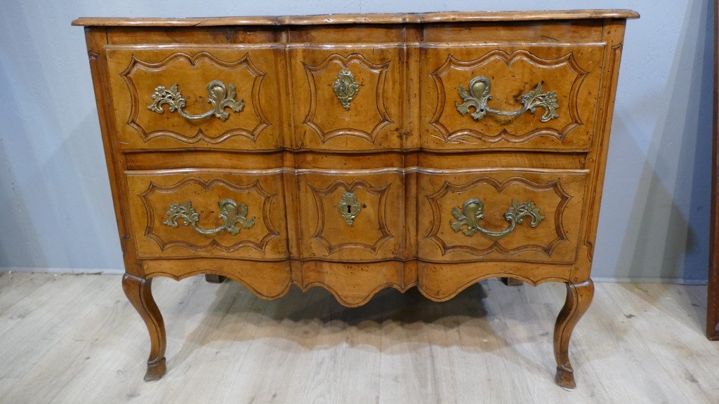 Commode Sauteuse Arbalète En Noyer époque Régence, Début XVIII ème Siècle -photo-3