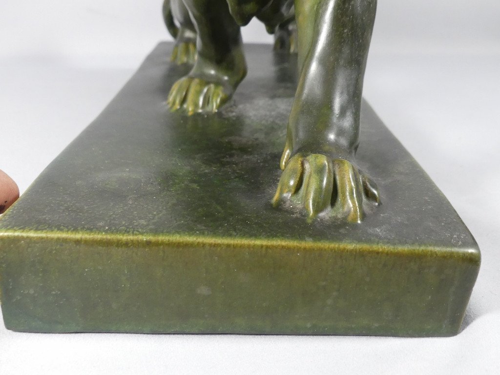 The Lion, Green Glazed Terracotta, Sculpture Mid 20th Century-photo-6