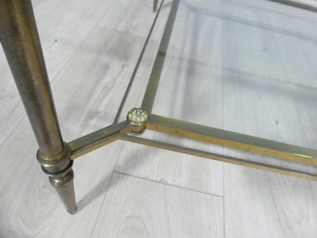 Grande Table Basse 123*73 cm Jansen Néoclassique En Laiton, Acier Et Verre, époque 1960-70 -photo-1